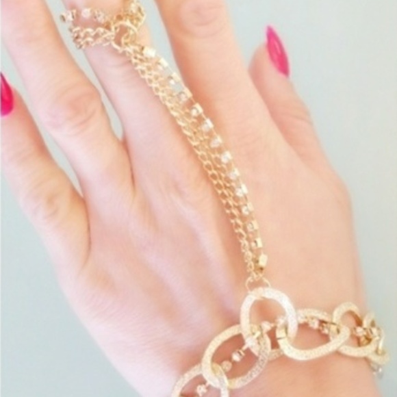 SILVER OR GOLD RING HAND BRACELET - Picture 2 of 3